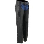 Milwaukee Leather Women’s Classic Black Premium Leather Motorcycle Chaps w/ Black Wing Embroidery-ML1179