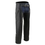 Milwaukee Leather Men’s Black Premium Leather Motorcycle Rider Chaps w/ Thigh Pocket and Mesh Liner-ML1190