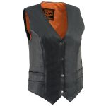 Milwaukee Leather ML1253 Women’s Black Premium Leather Motorcycle Rider Vest w/ Snap Button Closure