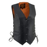 Milwaukee Leather ML1254 Women’s Black Premium Leather Side Lace Motorcycle Rider Vest w/ Milwaukee Leather Logo Snaps Closure