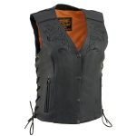 Milwaukee Leather ML1296 Women’s Black Leather Side Laced Motorcycle Vest w/ Reflective Tribal