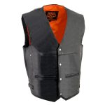 Milwaukee Leather ML1927 Men’s Black Premium Leather Side Buckle Motorcycle Rider Vest w/ Eagle Nickel Snaps Closure