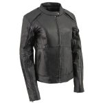 Milwaukee Leather X1952 Women’s Embroidered Wing and Stud Design Black Leather Scooter Jacket