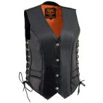 Milwaukee Leather ML2042 Women’s Black Braided Premium Leather Motorcycle Rider Vest w/ Side Laces