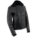 Milwaukee Leather ML2066 Women’s 3/4 Black Leather Hoodie Jacket with Reflective Tribal Design