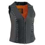 Milwaukee Leather ML2078 Women’s Black Premium Leather Motorcycle Rider Vest w/ Studding Detail