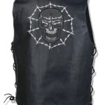 NexGen ML4391 Men’s ’10 Pocket’ Black Leather Vest with Back Spider Web Skull Embroidery