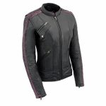 Milwaukee Leather MLL2570 Women’s ‘Phoenix Embroidered’ Black and Fuchsia Pink Leather Motorcycle Jacket