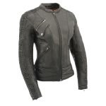 Milwaukee Leather MLL2571 Women’s Black ‘Crinkled Arm’ Lightweight Racer Jacket