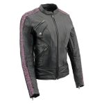 Milwaukee Leather MLL2571 Ladies Black and Purple ‘Crinkled Arm’ Lightweight Racer Jacket