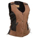 Milwaukee Leather Women’s MLL4509 Smoocher Two Tone Crazy Horse Brown and Black Leather Club Style Motorcycle Vest