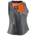 Milwaukee Leather MLL4530 Women’s Black Leather Open Neck Motorcycle Rider Vest W/ Front Zip and Stitching detail