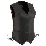 Milwaukee Leather MLL4546 Women’s Black Premium Leather Lightweight V-Neck Motorcycle Rider Vest w/ Side Laces