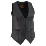 Milwaukee Leather MLL4555 Women’s Black Premium Leather Zipper Closure Motorcycle Rider Vest w/ Stretch Side Panel