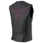 Milwaukee Leather MLL4570 Women’s Studded Phoenix Black/Purple Leather Motorcycle Vest w/ Embroidery Art