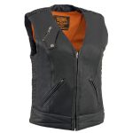 Milwaukee Leather MLL4571 Women’s Black Lightweight Motorcycle Leather Vest w/ Crinkled Leather Design