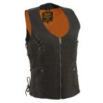 Milwaukee Leather Women’s Classic V-Neck Black Leather Motorcycle Rider Vest w/ Adjustable Side Laces MLL4575