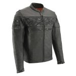 Milwaukee Leather MLM1501 Men’s Reflective Skulls Premium Black Leather Motorcycle Jacket w/ Cool-Tec Treatement
