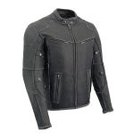 Milwaukee Leather MLM1536 Mens Vintage Distressed Grey Leather Scooter Style Motorcycle Jacket – Reflective Piping