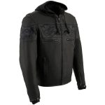 Milwaukee Leather MLM1563 Men’s Black Leather Scooter Style Motorcycle Jacket with Reflective Skulls w/ Hoodie