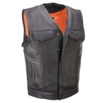 Milwaukee Leather MLM3503 Men’s Pursuit Black Premium Goat Leather V Neck Club Style Motorcycle Rider Vest