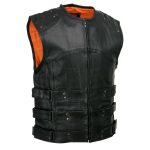 Milwaukee Leather MLM3530 Men’s Black Swat Tactical Style Leather Vest Club Patch Accessible Single Panel Back Vest