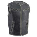 Milwaukee Leather MLM3536 Men’s Distressed Grey Leather Collarless Motorcycle Rider Vest