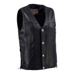 Hot Leathers VSM5005 USA Made Men’s ‘Road Whip’ Black Premium Leather Vest with Buffalo Nickel Snap Buttons