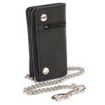 Hot Leathers WLC3108 Men’s 6″ Black Premium Leather Bi-Fold Biker Wallet w/ Zipper Pocket
