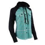 Milwaukee Leather MNG21601 Women’s Casual Black and Teal Long Sleeve Cotton Flannel Shirt with Hoodie