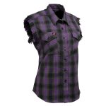 Milwaukee Leather MNG21624 Women’s Flannel Black/Purple Button Sleeveless Cut Off Shirt w/ Frill Arms