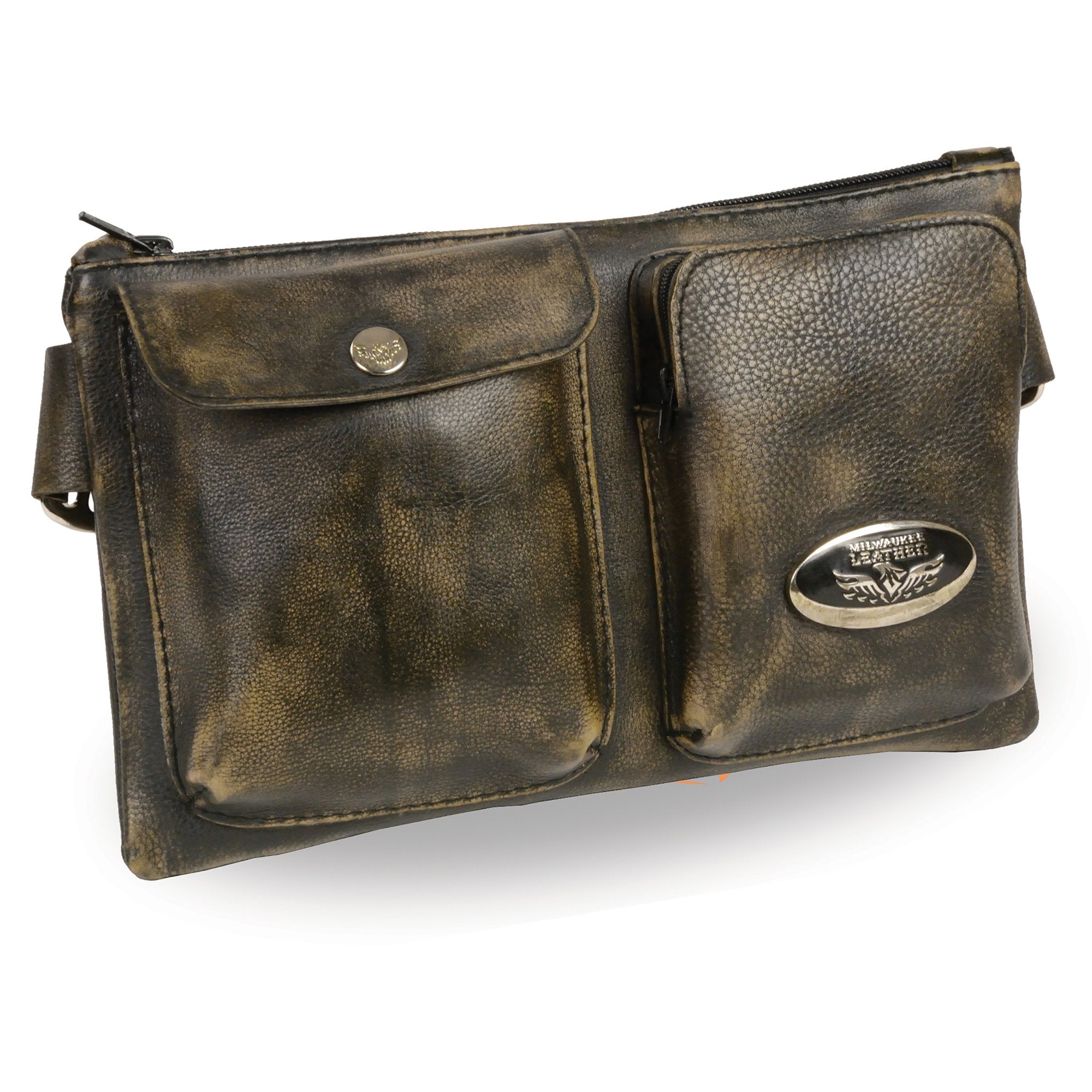 mp8825blk-bge.jpg Milwaukee Leather MP8825 Women’s Distress Brown Leather Belt Bag - Image 1
