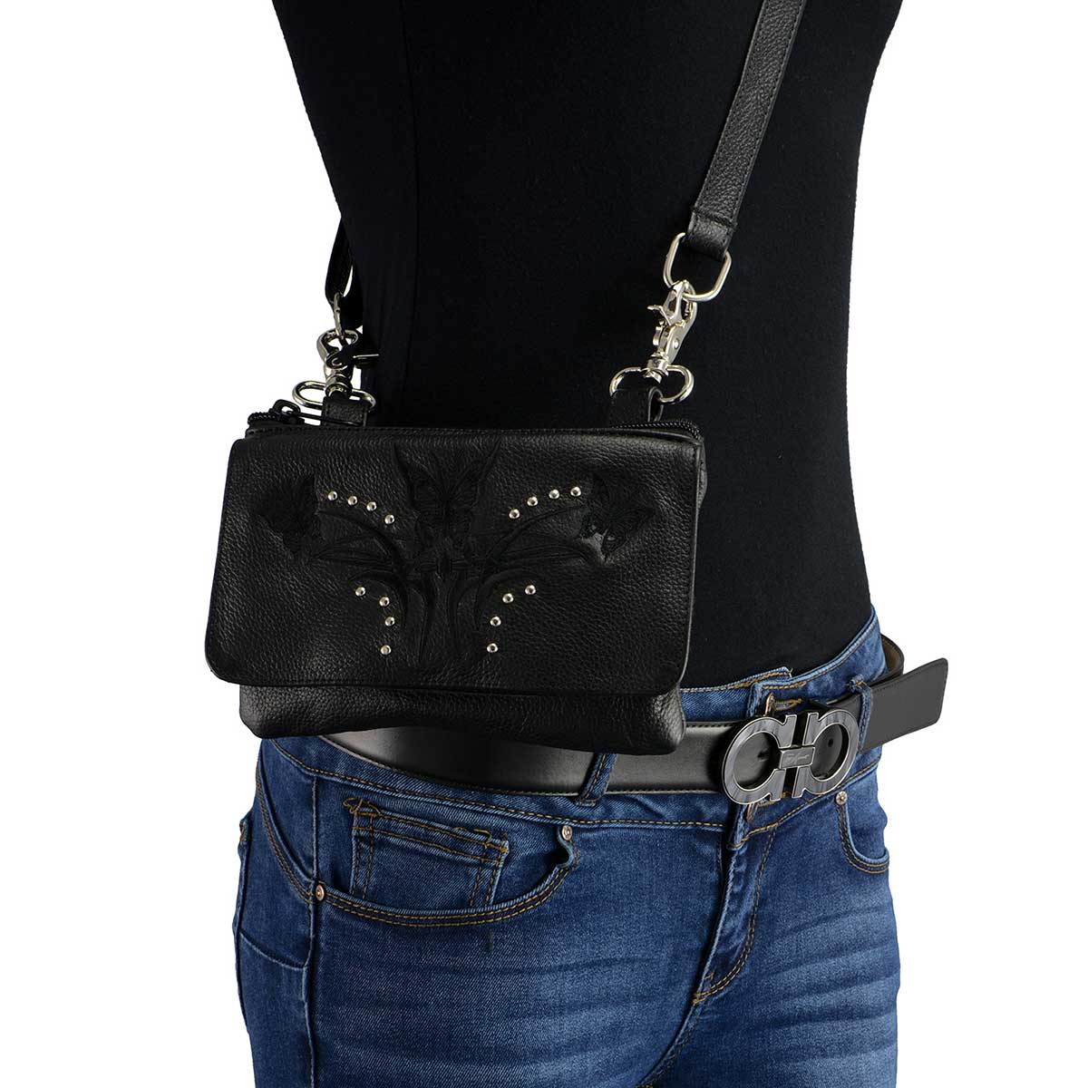 mp8851-blk-1-web.jpg Milwaukee Leather MP8851 Women’s Black Leather Multi Pocket Belt Bag - Image 1