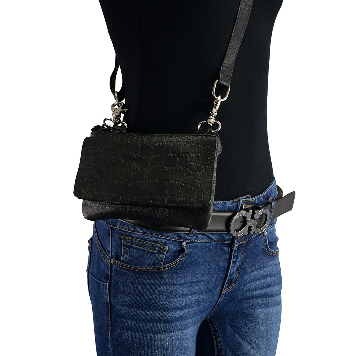 mp8854-1-web.jpg Milwaukee Leather MP8854 Women’s Black Leather Multi Pocket Belt Bag - Image 1