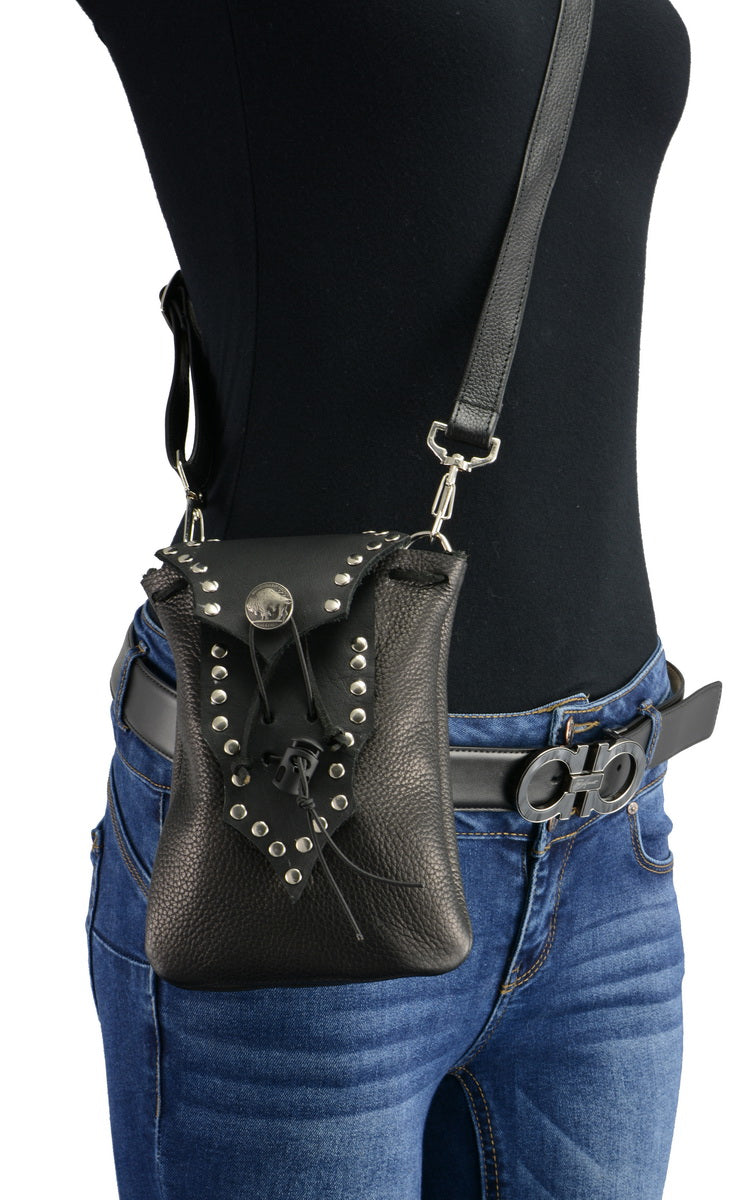 mp8857-1.jpg Milwaukee Leather MP8857 Women’s Black Leather Drop Set Belt Bag - Image 1