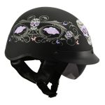 Milwaukee Performance Helmets MPH9726DOT Sugar Skull Matte Black DOT Half Helmet w/ Drop Down Visor