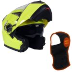 Milwaukee Helmets MPH9809DOT ‘Ionized’ Neon Yellow Modular Helmet for Men and Women Biker w/ MP7922FMSET Heated Balaclava Bundle