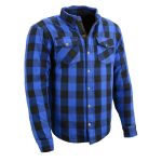 Milwaukee Leather Men’s Plaid Flannel Blue Biker Shirt with CE Approved Armor Reinforced w/Aramid Fiber MPM1634