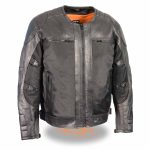 Milwaukee Leather MPM1795 Black Leather with Mesh Armored Racer Motorcycle Jacket for Men – All Seasons