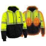Nexgen Heat NXM1773SET Men’s Heated High Visibility Work Hoodie, Neon Green Hi Vis Reflective Hoodie w/ Battery
