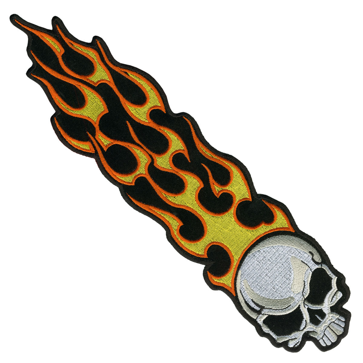 ppa119-a01.jpg Hot Leathers PPA1192 Long Flaming Skull 1″ x 5″ Patch - Image 1