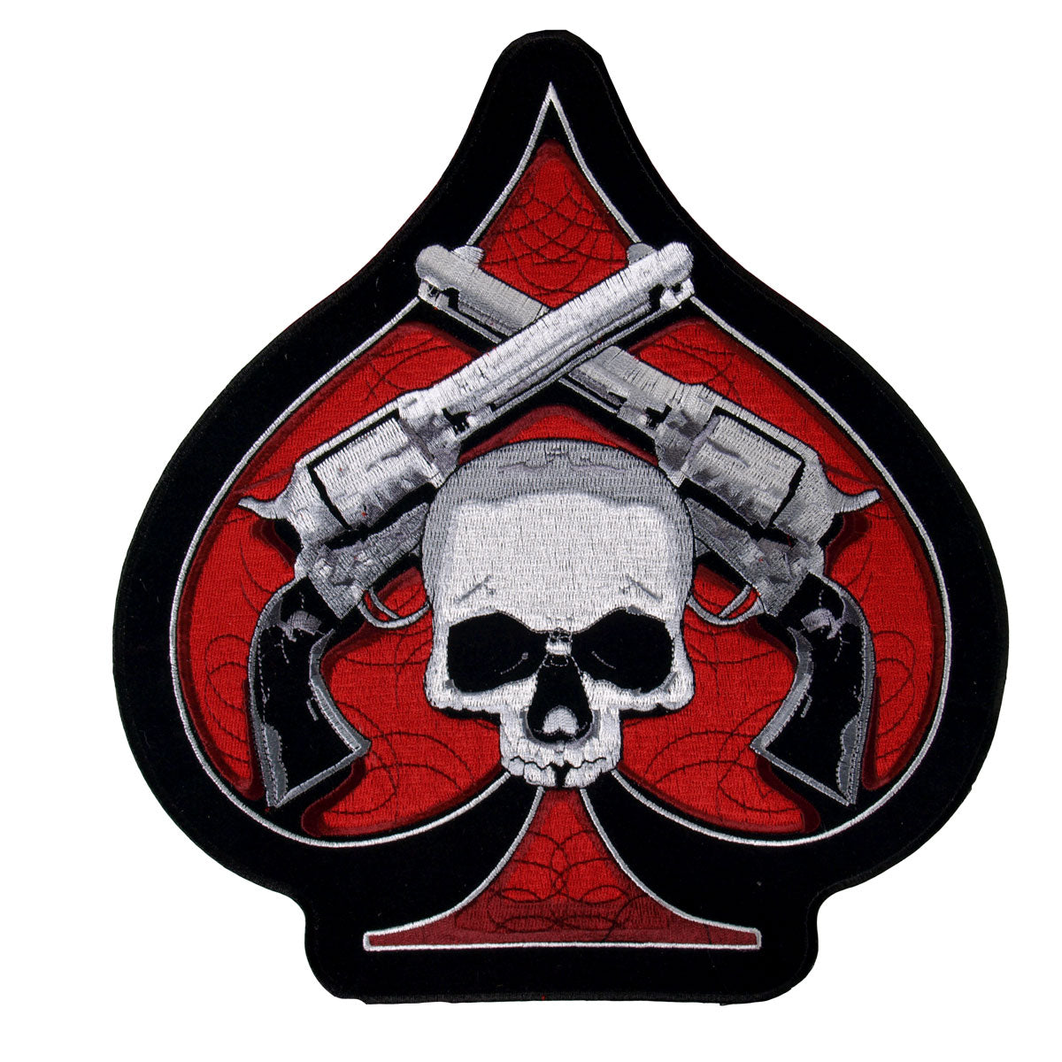 ppa1877-a01.jpg Hot Leathers PPA1877 Skull and Pistols 10″ x 11″ Patch - Image 1