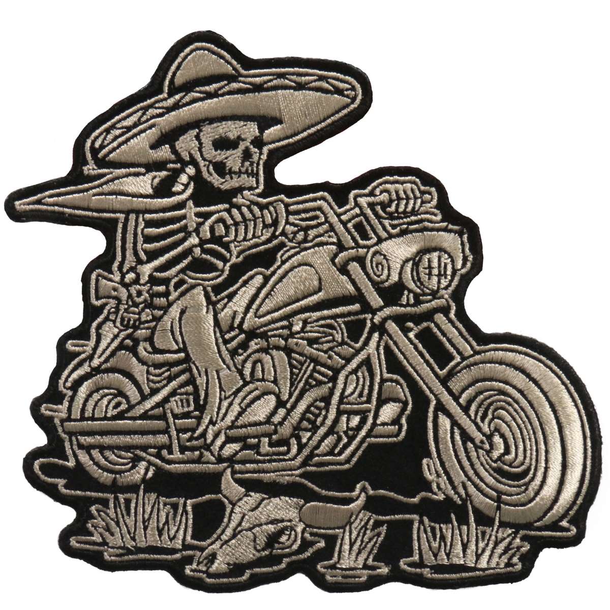 ppa6823-a01_20_1200x1200_80809e1a-a712-4724-be1d-14eda44065d3.jpg Hot Leathers 5″ x 5″ Sombrero Skeleton Rider Patch PPA6823 - Image 1