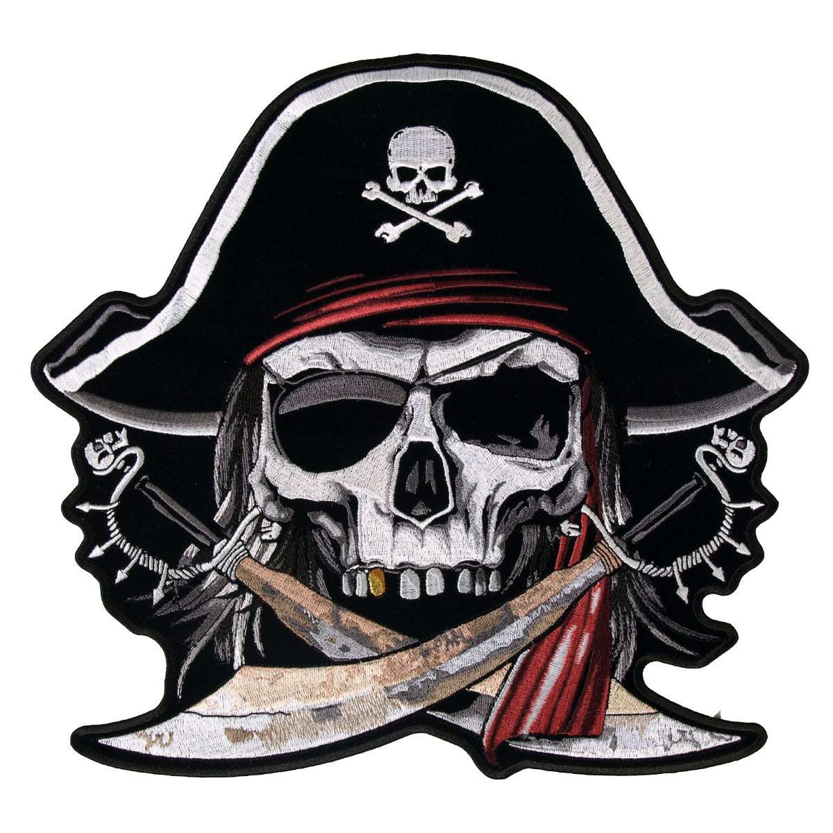 ppa6847-a01_20_1200x1200_9d92c6c2-4638-4a49-b0e1-7c2b99737aed.jpg Hot Leathers Pirate Skull 11″ x 10″ Patch PPA6847 - Image 1
