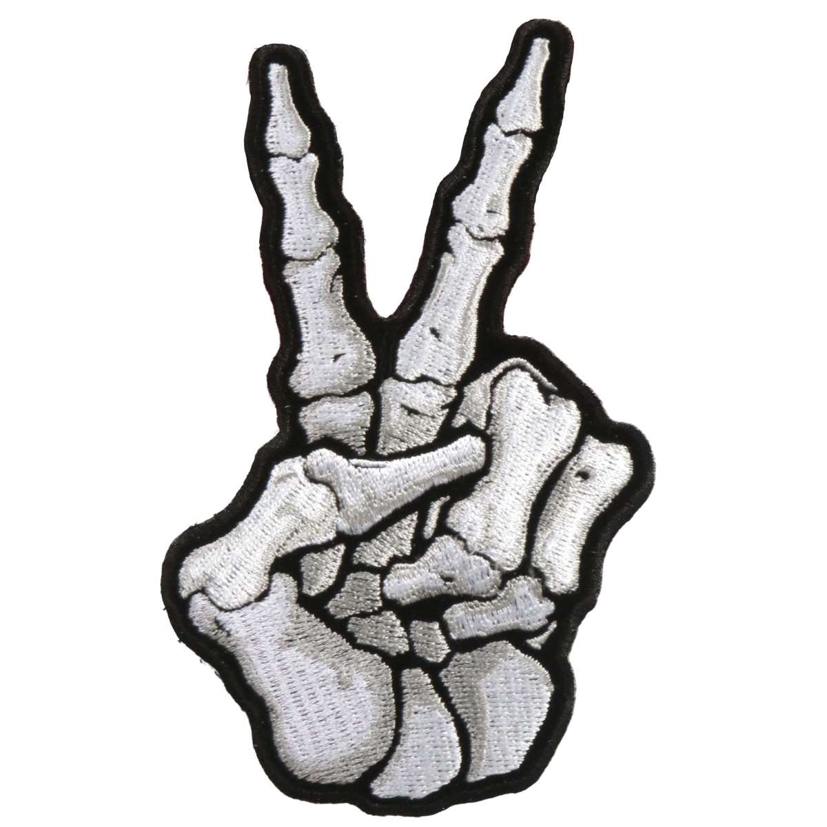 ppa9090-a01_20_1200x1200_9d601a40-b702-4a03-8e4f-23171fb29e66.jpg Hot Leathers 3″ x 5″ Skeleton Peace Sign Patch PPA9090 - Image 1