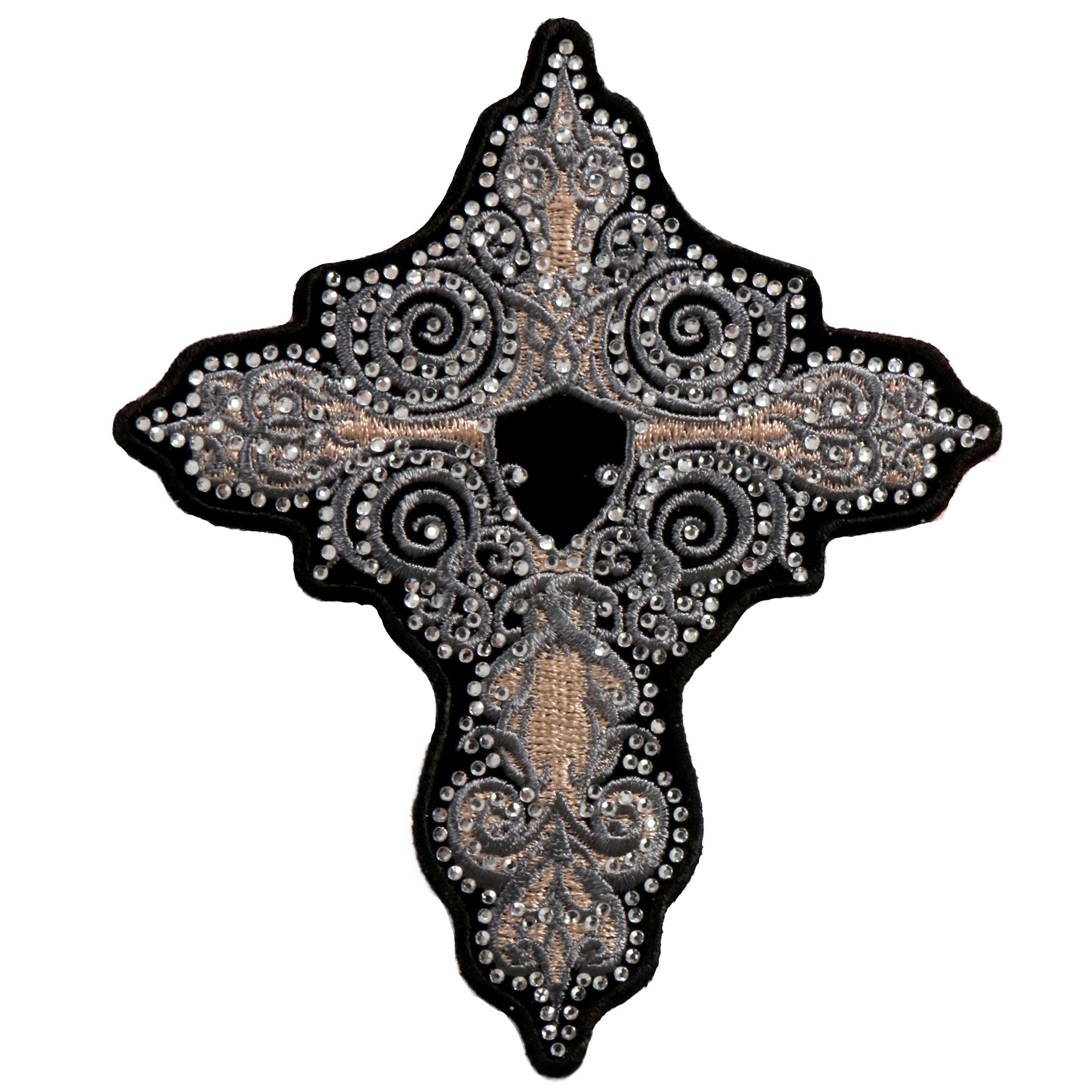 ppa9735-a01.jpg Hot Leathers PPA9735 Rhinestone Cross 4″ x 6″ Patch - Image 1