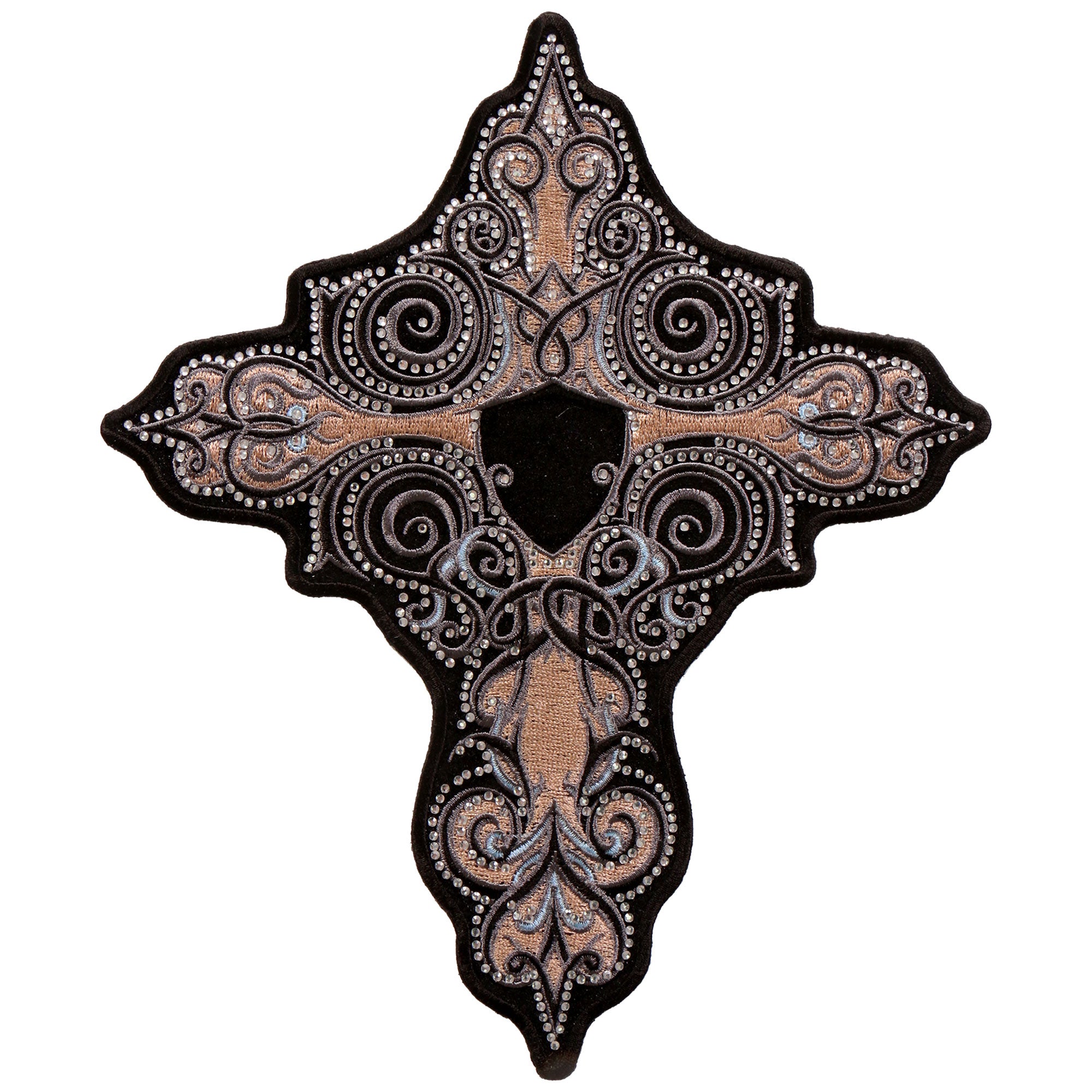 ppa9737-a01.jpg Hot Leathers PPA9737 Rhinestone Cross 8″x9″ Patch - Image 1