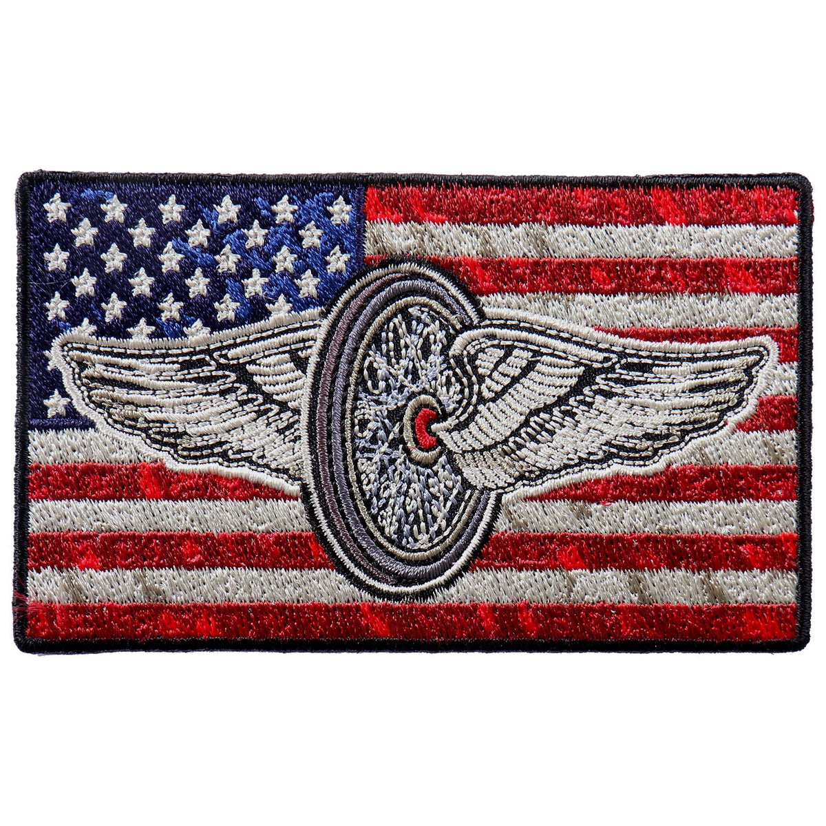 ppa992-a01.jpg Hot Leathers PPA9923 Flying Wheel Flag 4″x2″ Patch - Image 1