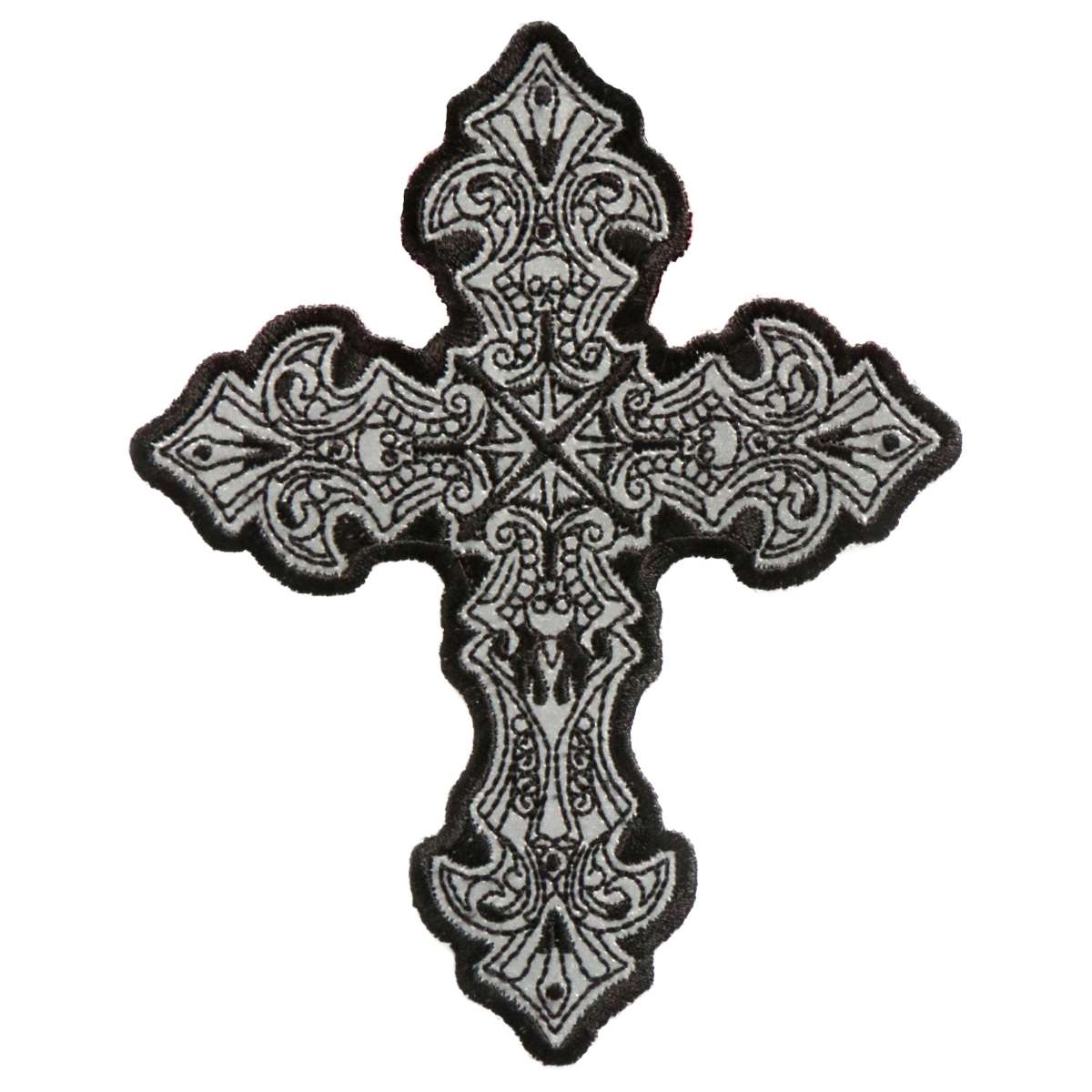 ppb1210-a01_20_1200x1200_0a8a7bf7-5870-4f45-beca-2e6facad9205.jpg Hot Leathers 4″ x 5″ Reflective Crucifix Patch PPB1210 - Image 1