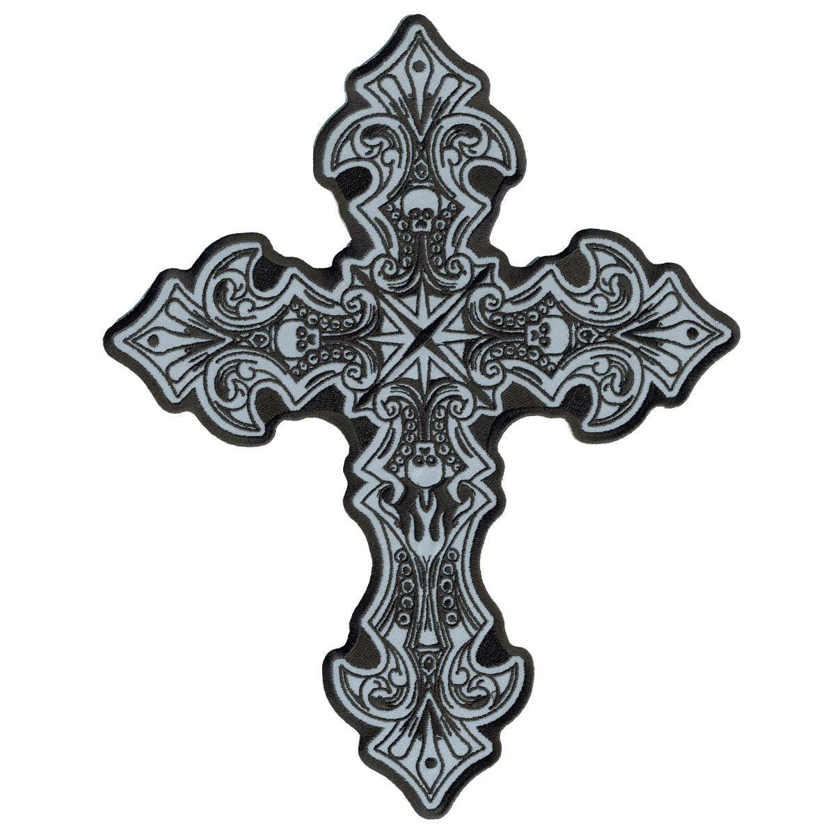 ppb1217-a01.jpg Hot Leathers PPB1217 Reflective Crucifix 9″ x 11″ Patch - Image 1